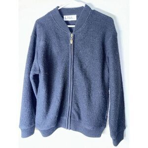 Lisa International S Small Boiled Wool‎ Sweater Full Zip Up Solid Black